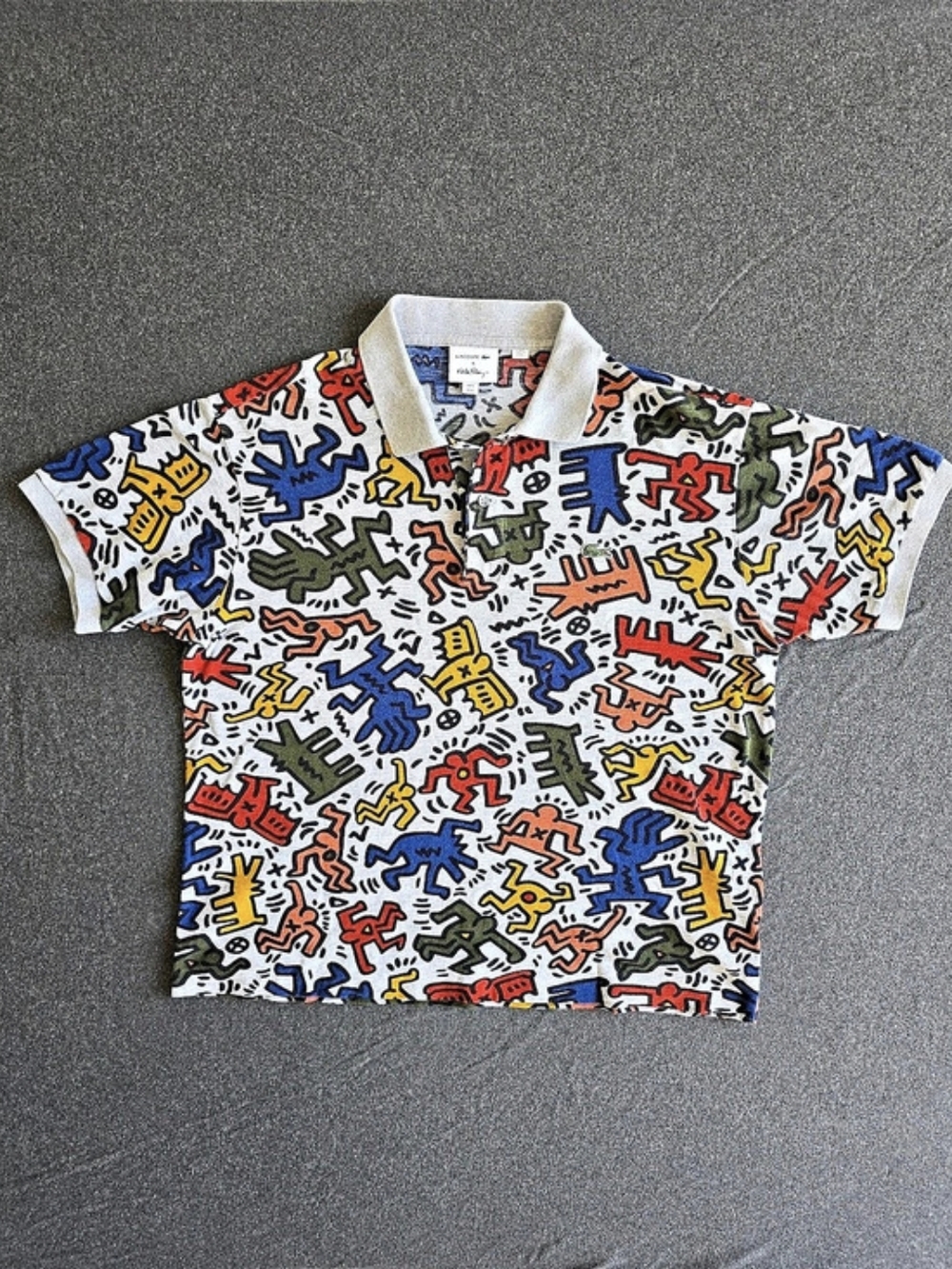 Lacoste x Keith Haring Polo Men's Size Large Gray All-Over Print Limited Edition